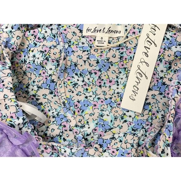 For Love and Lemons Sz S Dress Villegas Floral Sheer Bodysuit Midi Purple New - Picture 5 of 10